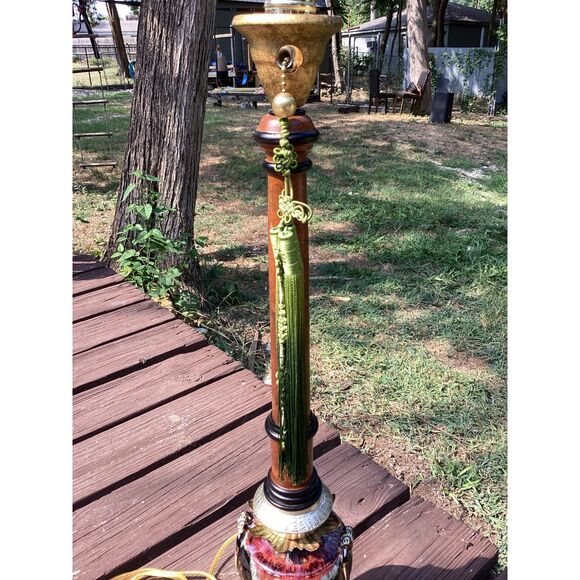 Raymond Waites Tyndale 24in Burlwood-Look Drip-Glaze‎ Urn Lamp, Works - Picture 2 of 10